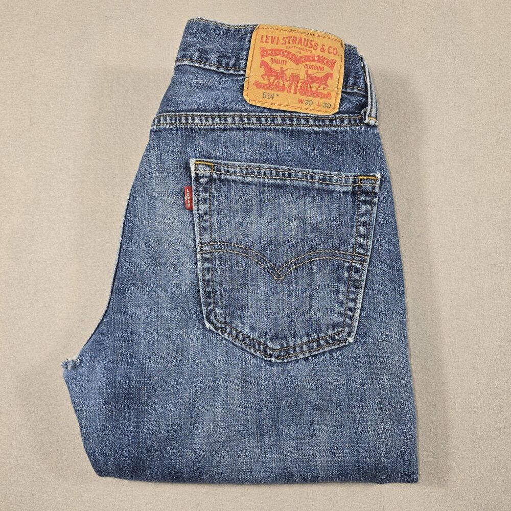 Levi's 514 Fitted Straight Leg Men's Jeans Size 30x30 Distressed Blue Denim